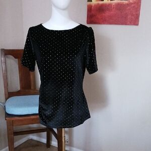 Michael Kors Black and Gold Polka Dot Top